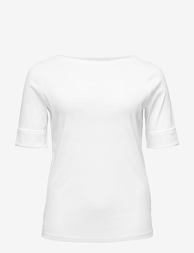 Cotton-Blend Boatneck Top - t-shirts - white