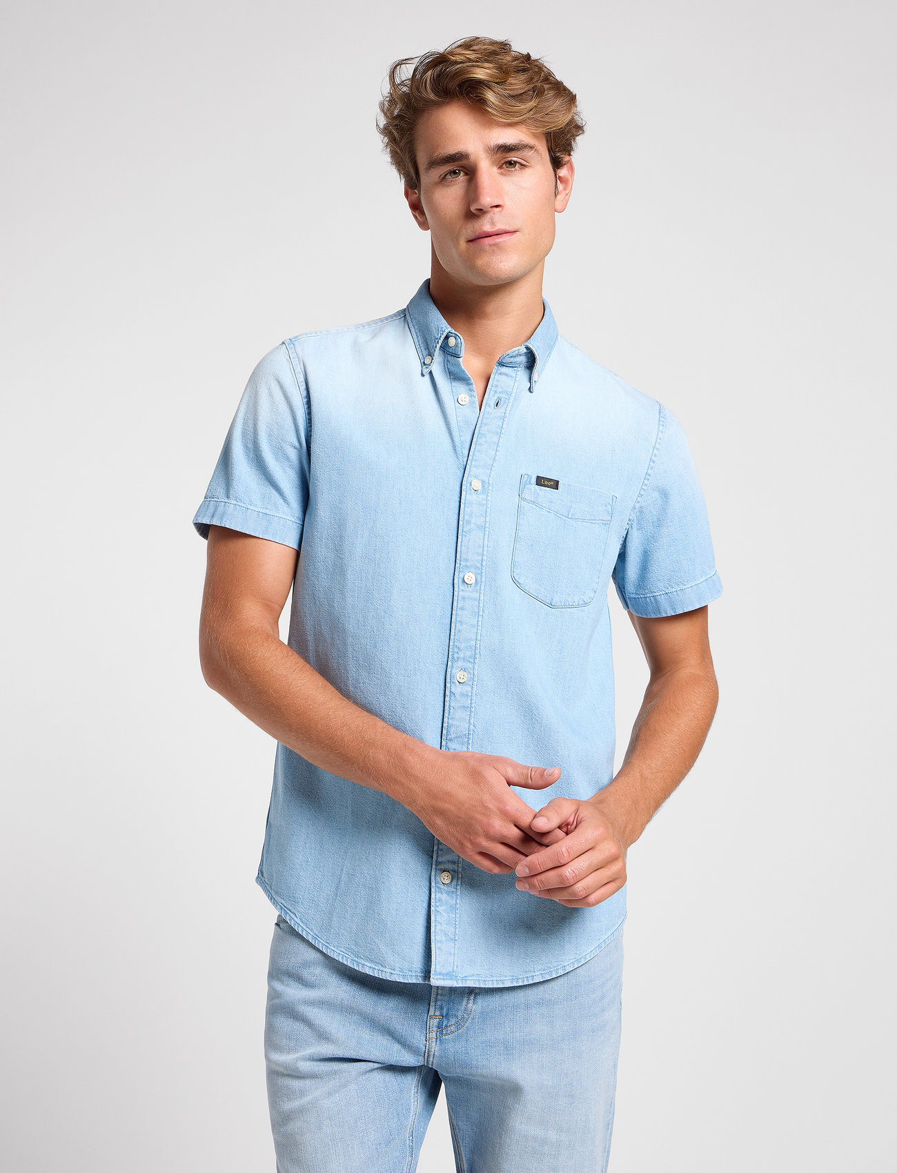 Lee Jeans Lee Button Down Ss, L, Blue, Skjorter > Denim-Skjorter, Herre