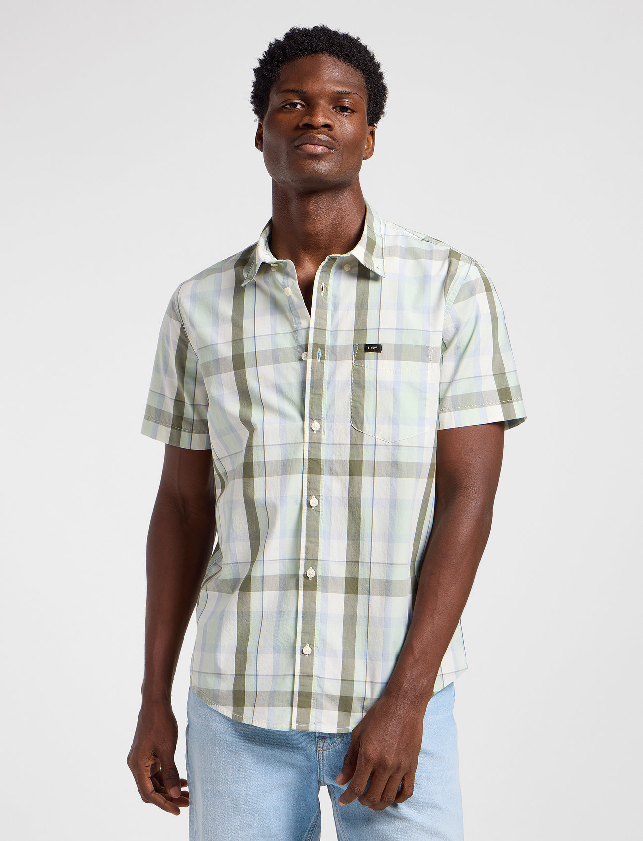Lee Jeans Lee Button Down Ss, L, Green, Skjorter > Kortærmede Shirts, Herre