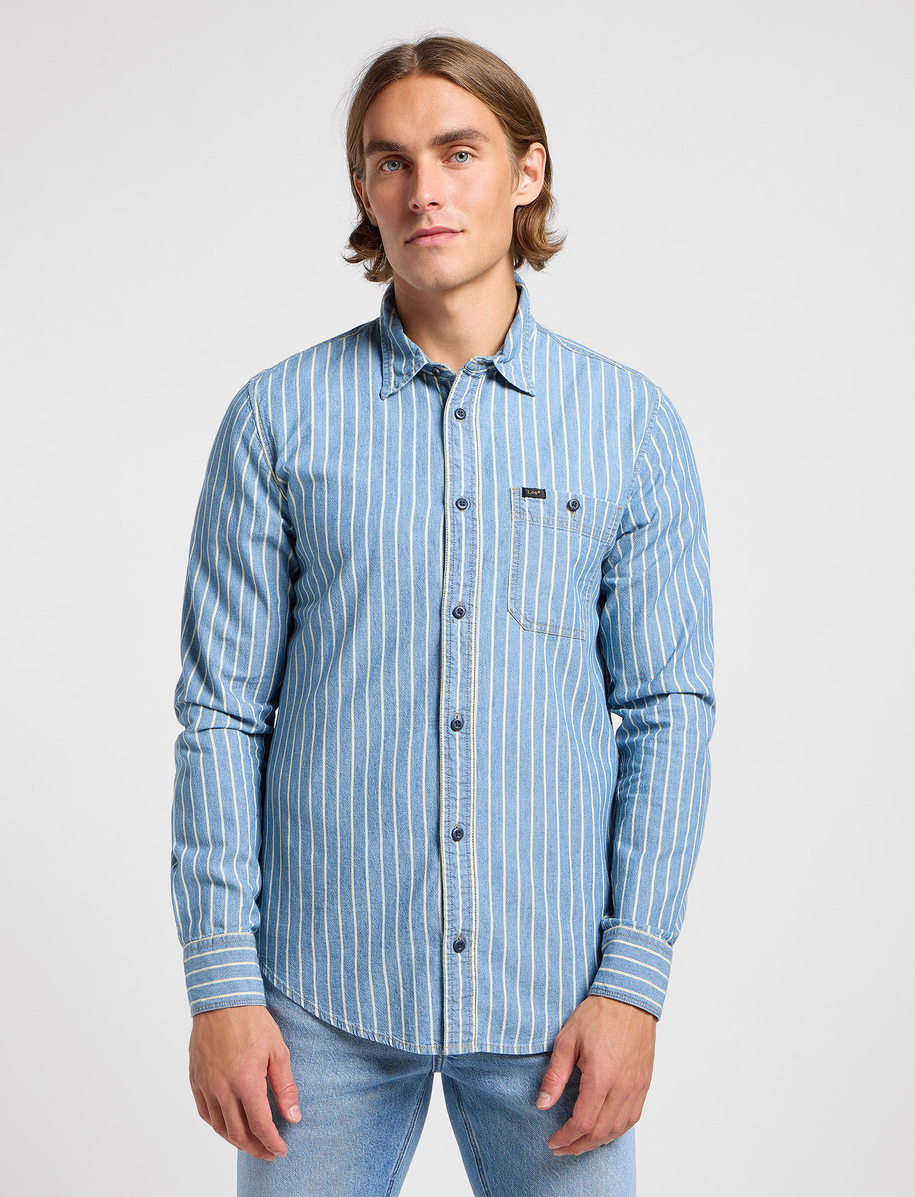 Lee Jeans Leesure Shirt, M, Navy, Shirts > Striped Shirts, Herre