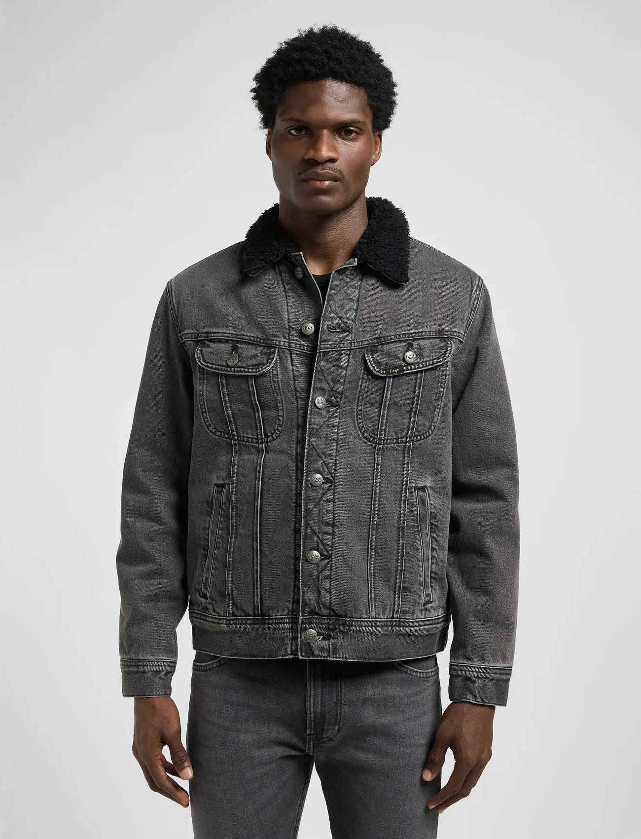 Lee Jeans Sherpa Jacket, M, Grey, Denim > Lined Denim Jackets, Herre