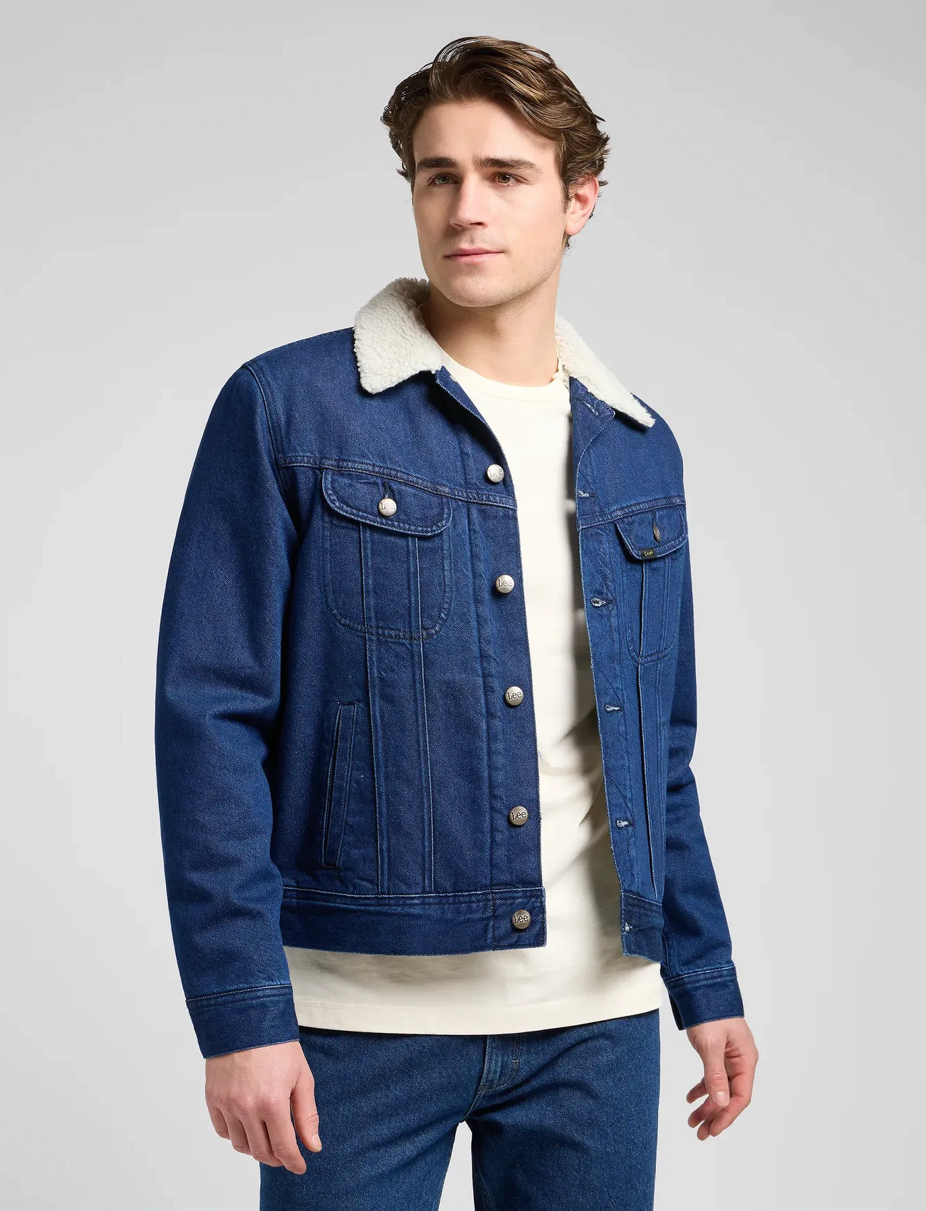 Lee Jeans Sherpa Jacket, M, Blue, Denim > Lined Denim Jackets, Herre