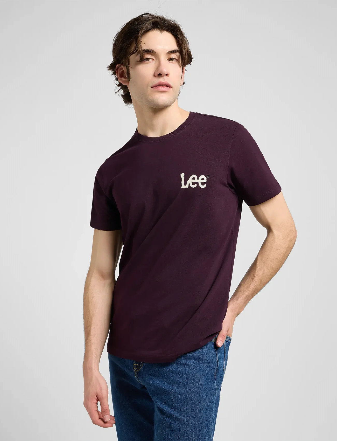 Lee Jeans Medium Wobbly Lee Tee, L, Burgundy, T-Shirts > Kortærmede, Herre