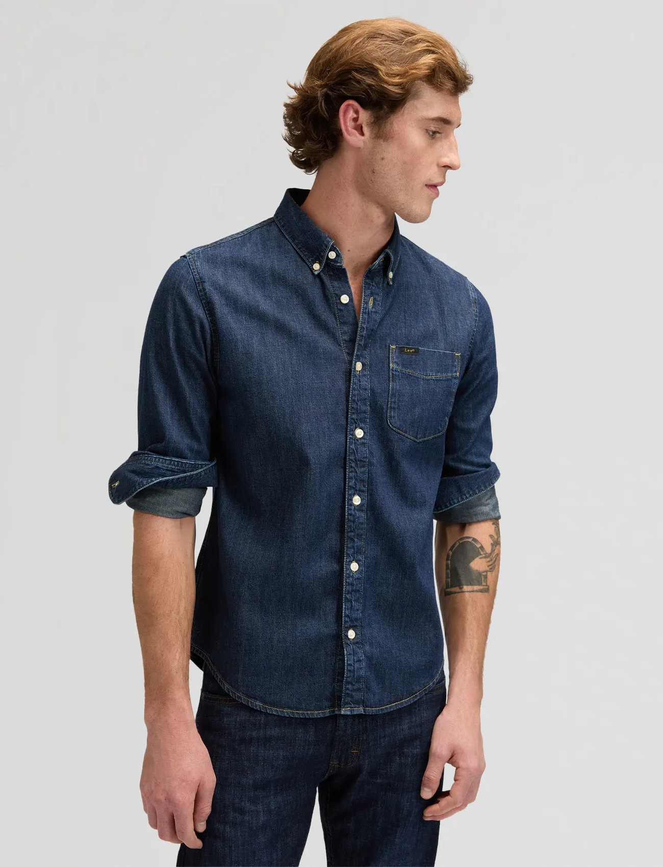 Lee Jeans Lee Button Down, M x 00, Navy, Skjorter > Denim-Skjorter, Herre