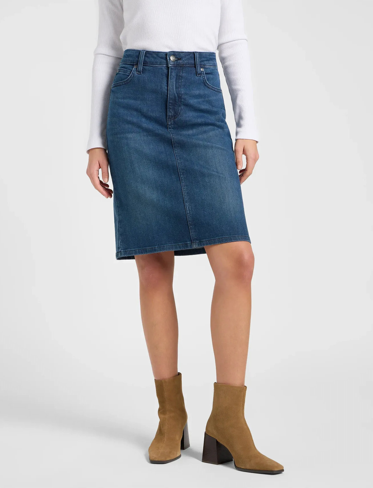Lee Jeans Midi Skirt, 25, Navy, Nederdele > Knælange Og Midi Nederdele, Dame
