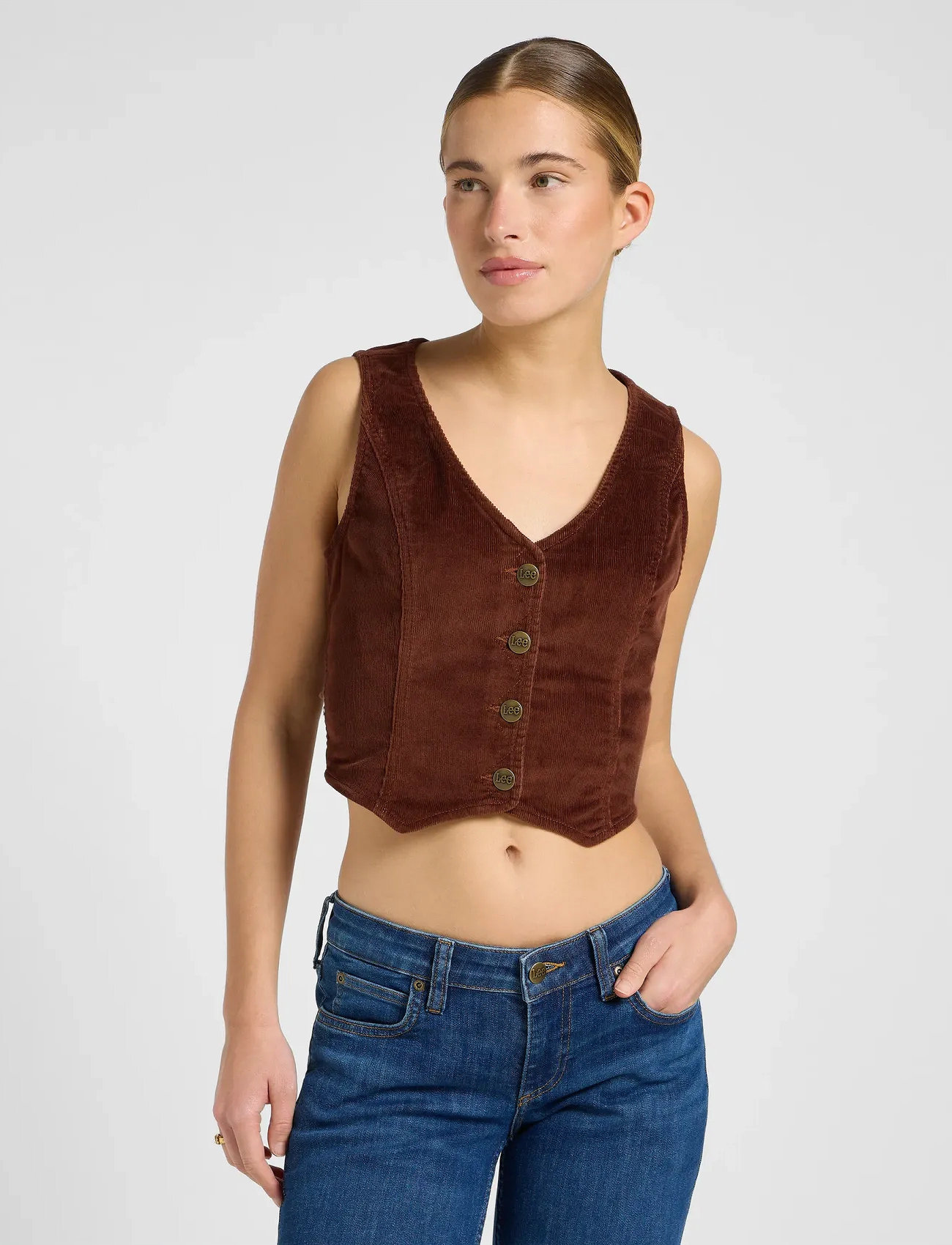 Lee Jeans Fitted Vest, S, Brown, Blazere > Blazere Uden Ærmer, Dame