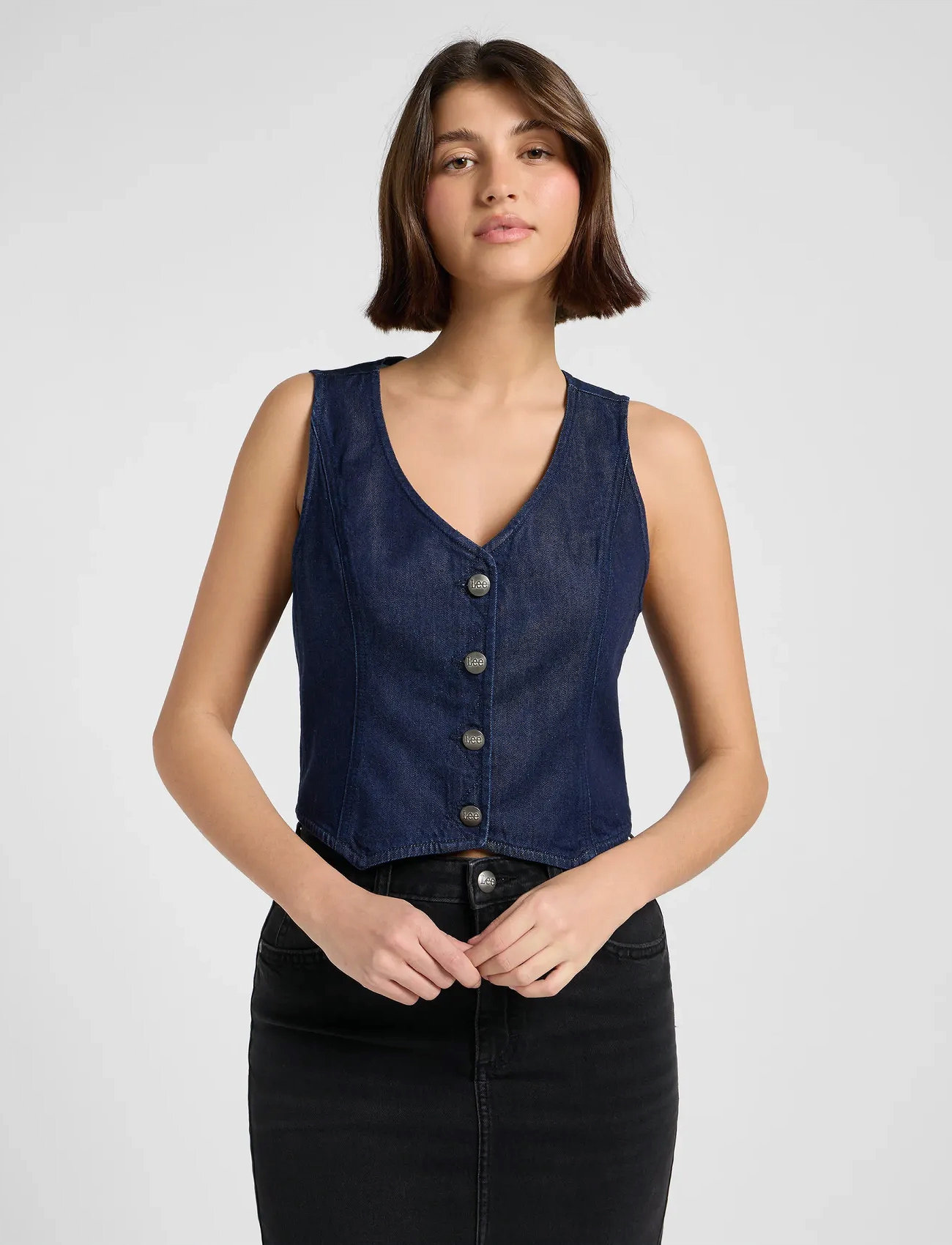 Lee Jeans Fitted Vest, L, Navy, Veste > Denim Veste, Dame