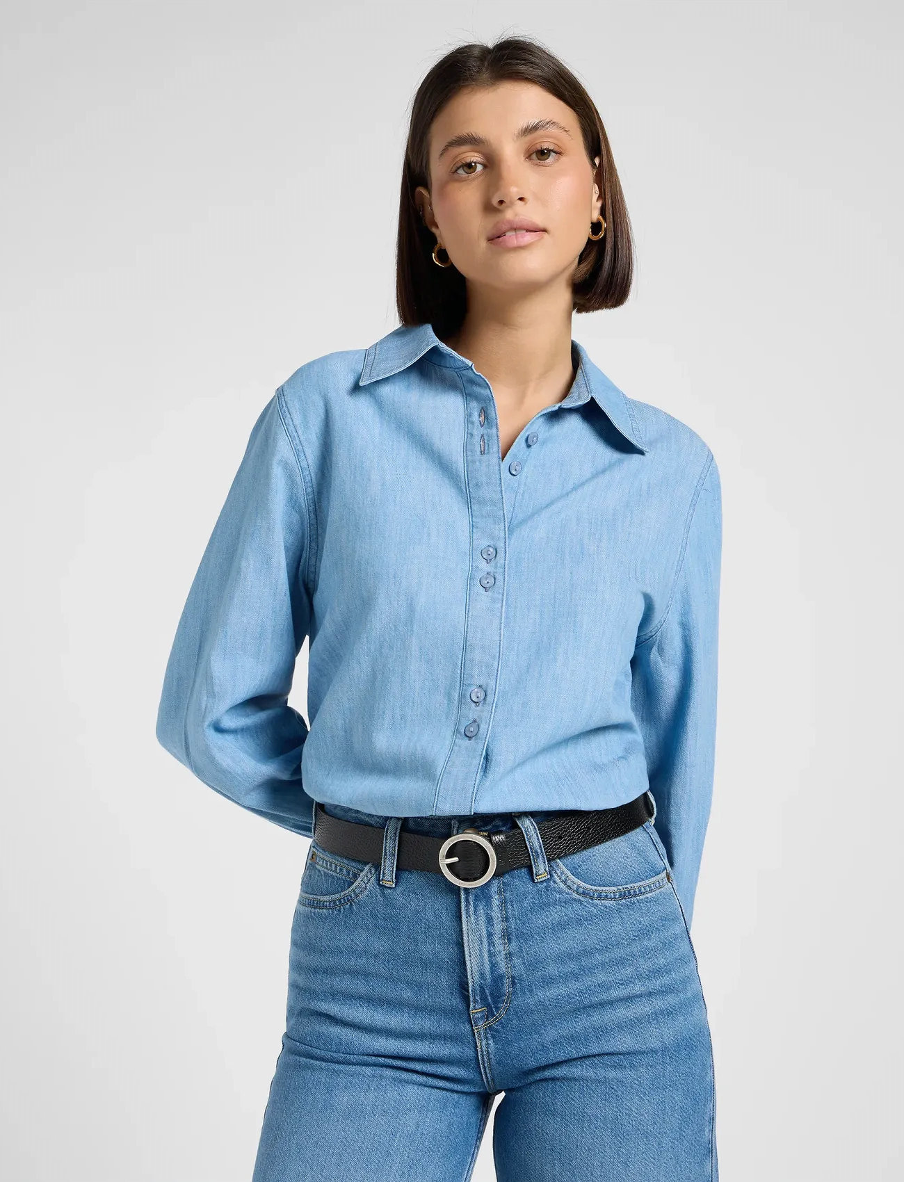 Lee Jeans Balloon Sleeve Shirt, S, Blue, Skjorter > Langærmede, Dame