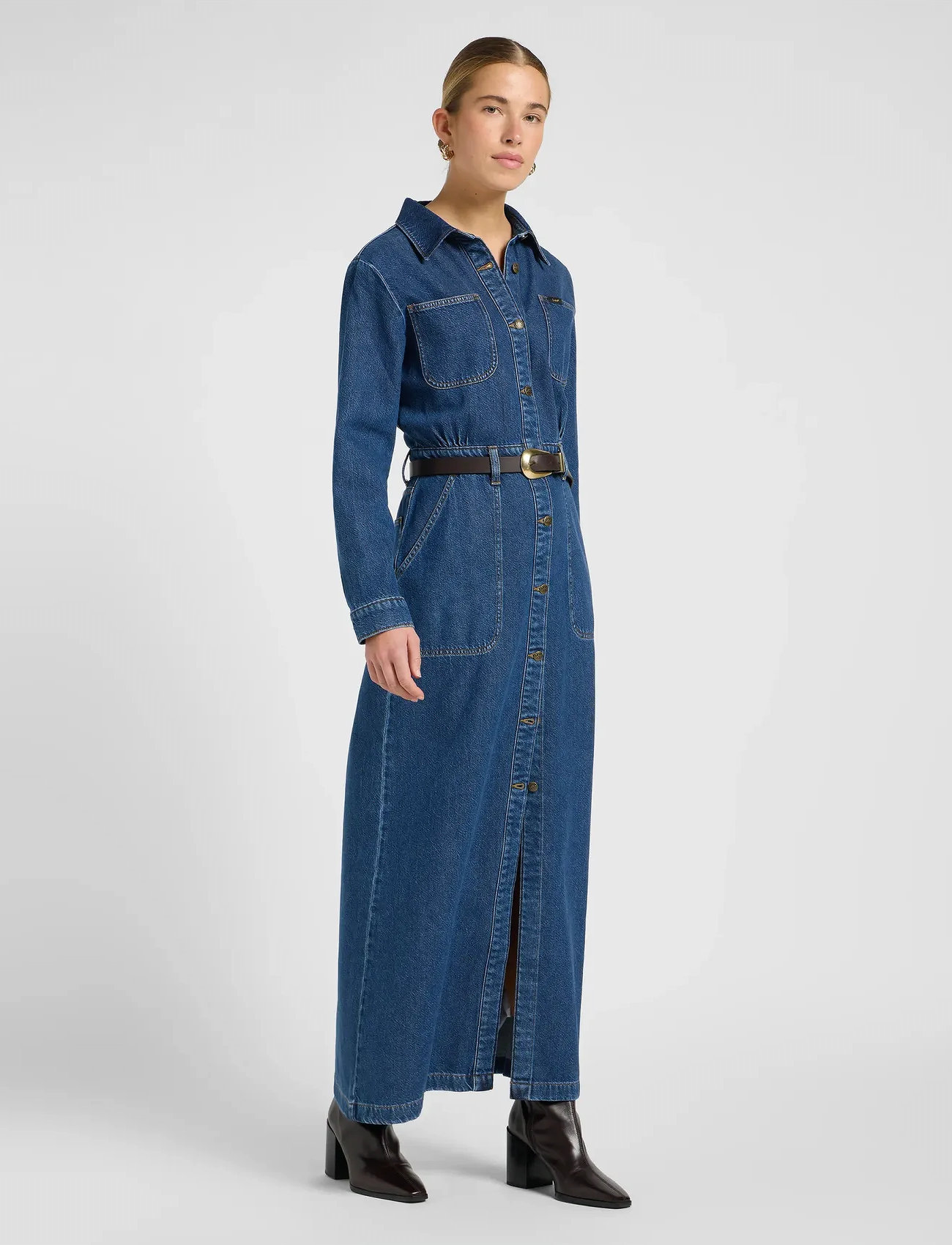 Lee Jeans Maxi Denim Utility Dress, S, Navy, Kjoler > Maxikjole, Dame
