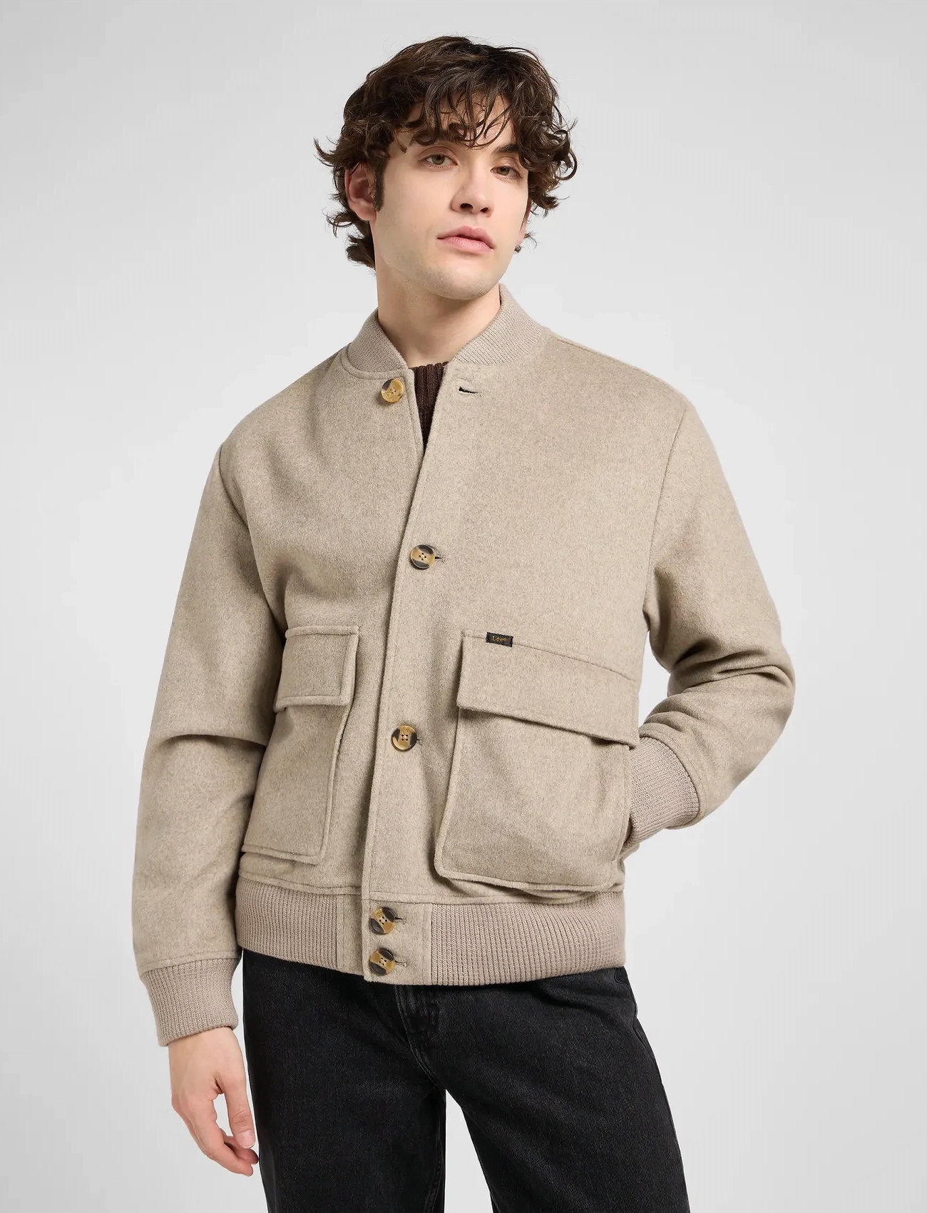 Lee Jeans Wool Bomber Jacket, M, Beige, Jakker > Bomberjakker, Herre