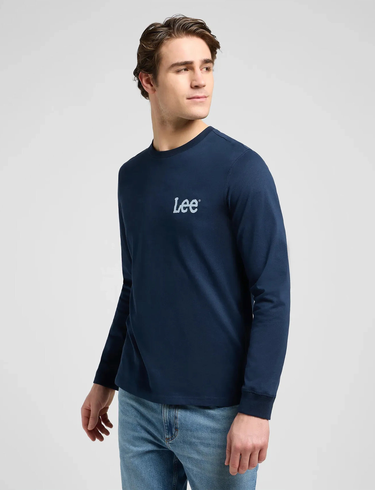 Lee Jeans Ls Wobbly Lee Tee, L, Navy, T-Shirts > Langærmede, Herre