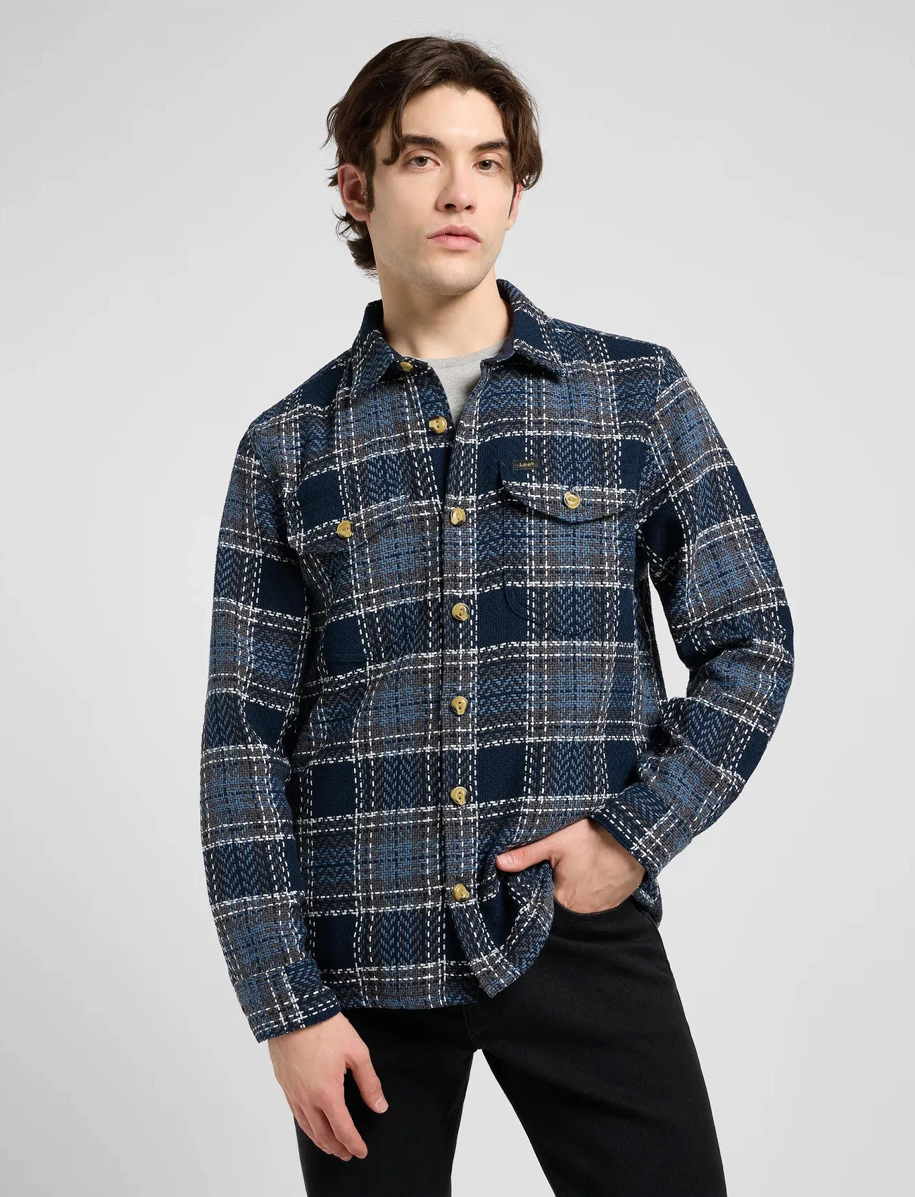 Lee Jeans Textured 2Pkt Shirt, L, Grey, Shirts > Checkered Shirt, Herre