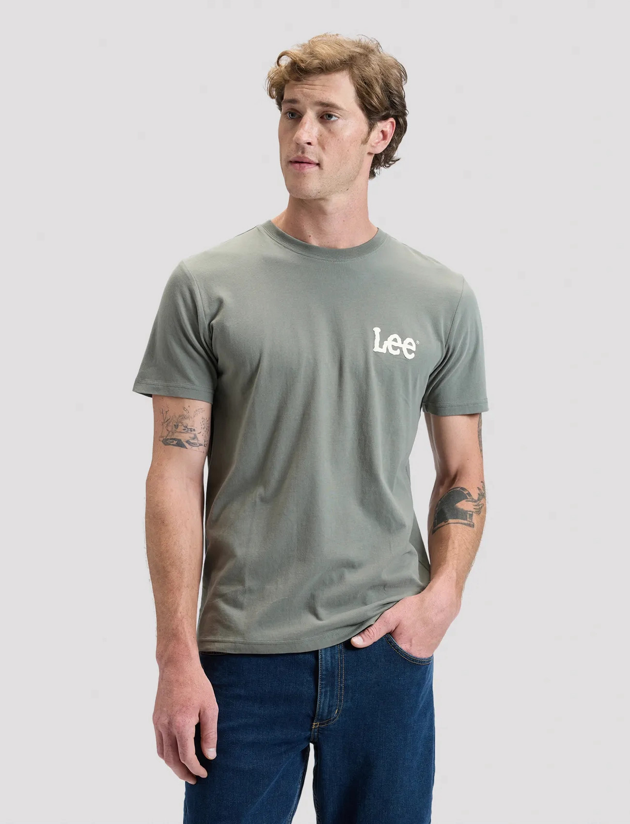 Lee Jeans Medium Wobbly Lee Tee, XL x 00, Khaki green, T-Shirts > Kortærmede, Herre