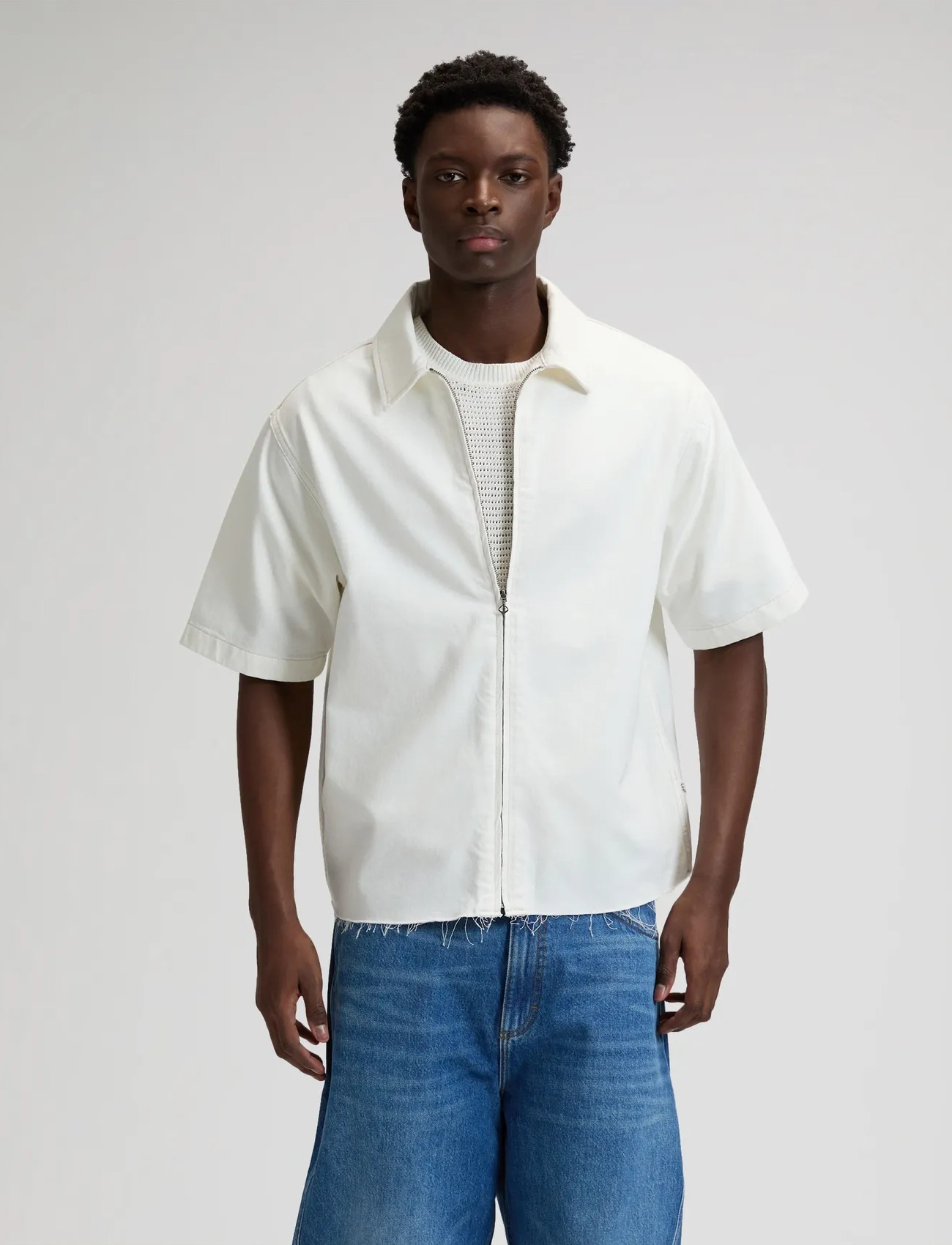 Lee Jeans Denim Shirt With Zipper, S x 00, Cream, Overdele > Overtrøjer, Herre