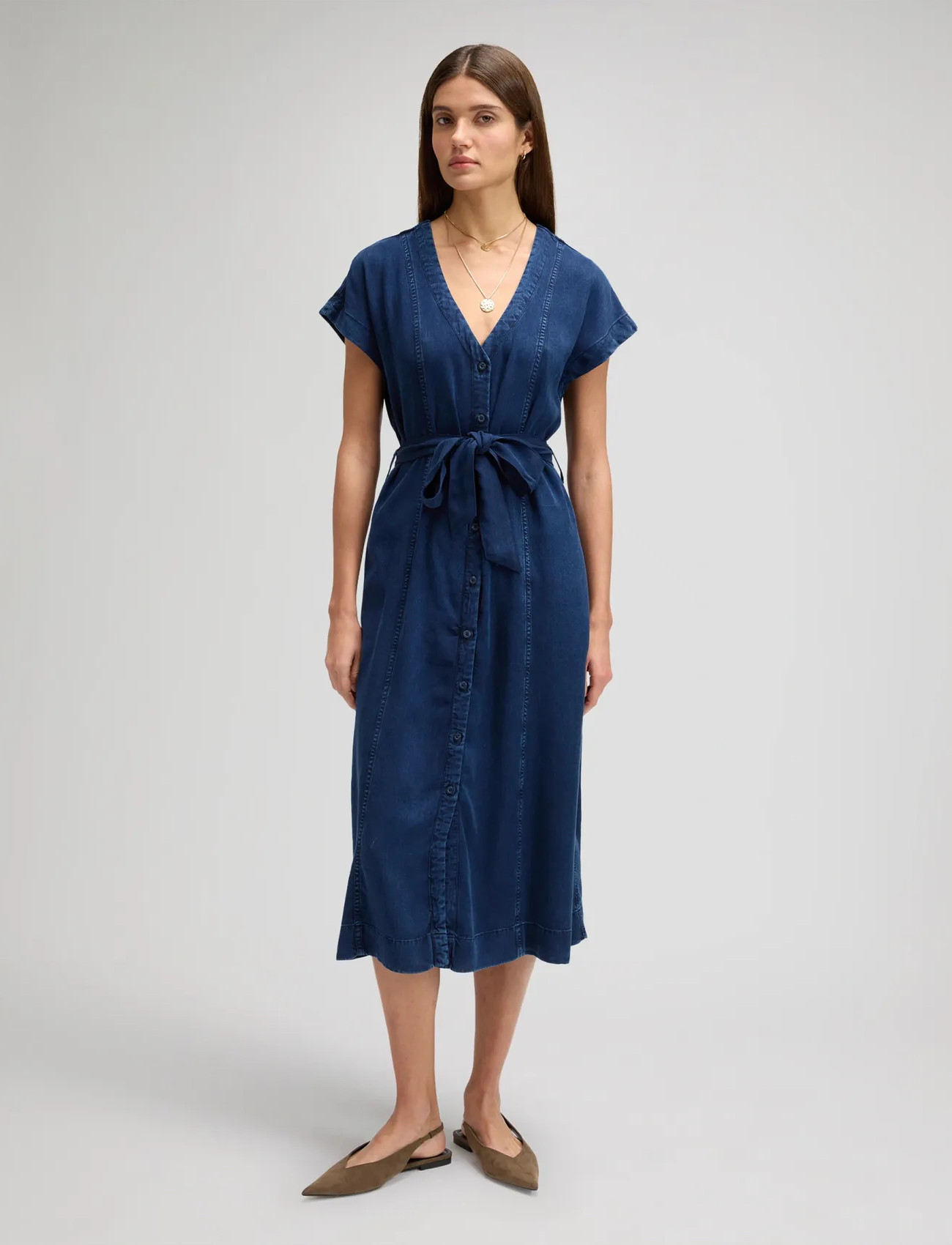 Lee Jeans Belted Midi Dress, XL x 00, Navy, Kjoler > Knælange Og Midi, Dame