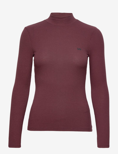 RIBBED LS HIGH NECK - long-sleeved tops - boysenberry