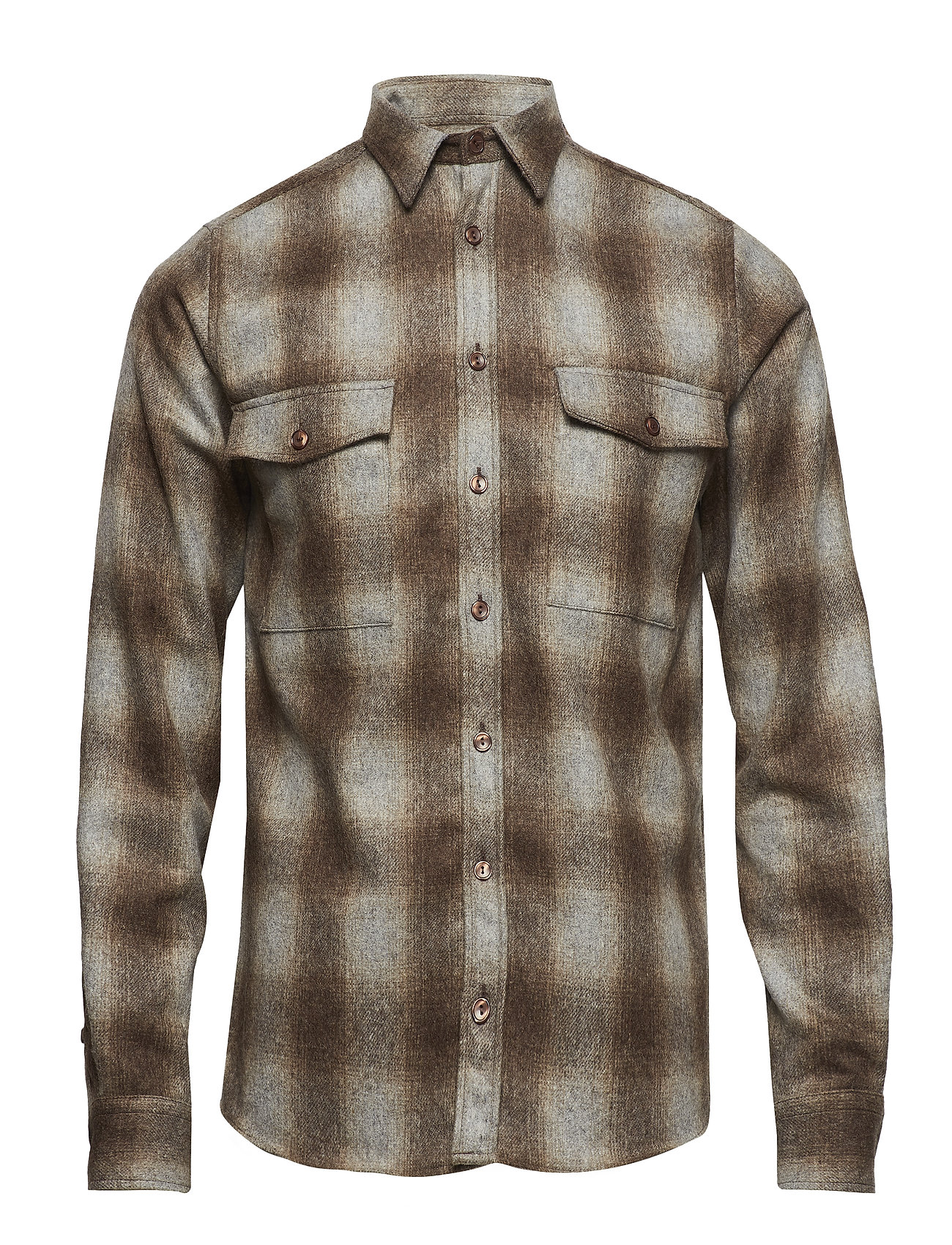 Bryson Wool Check Overshirt Overhemd Casual Bruin Les Deux les deux kopen in de aanbieding