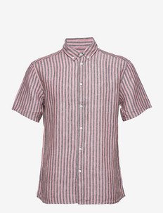 Chris Stripe Linen SS Shirt - linen shirts - raven/ash rose