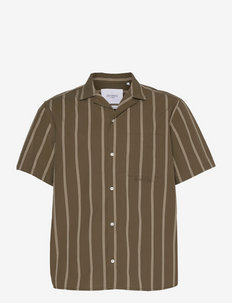 Leland LW Stripe SS Shirt - kurzarmhemden - olive night/dark sand