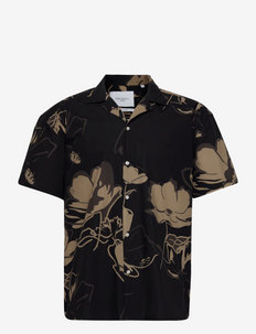 Kian AOP Poplin SS Shirt - kortærmede skjorter - black/dark sand
