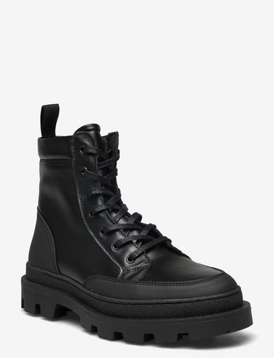 Tanner Mid-Top Leather Sneaker - kängor med snörning - black