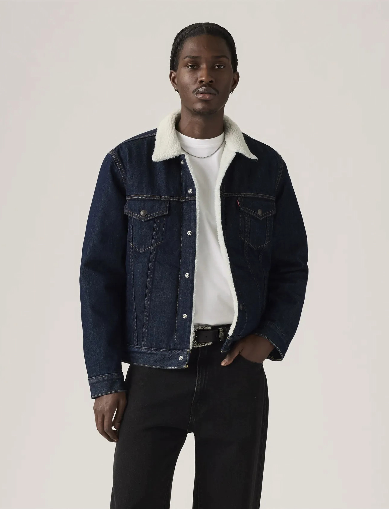 Levi's Type 3 Sherpa Trucker Give It, S, Navy, Denim > Lined Denim Jackets, Herre