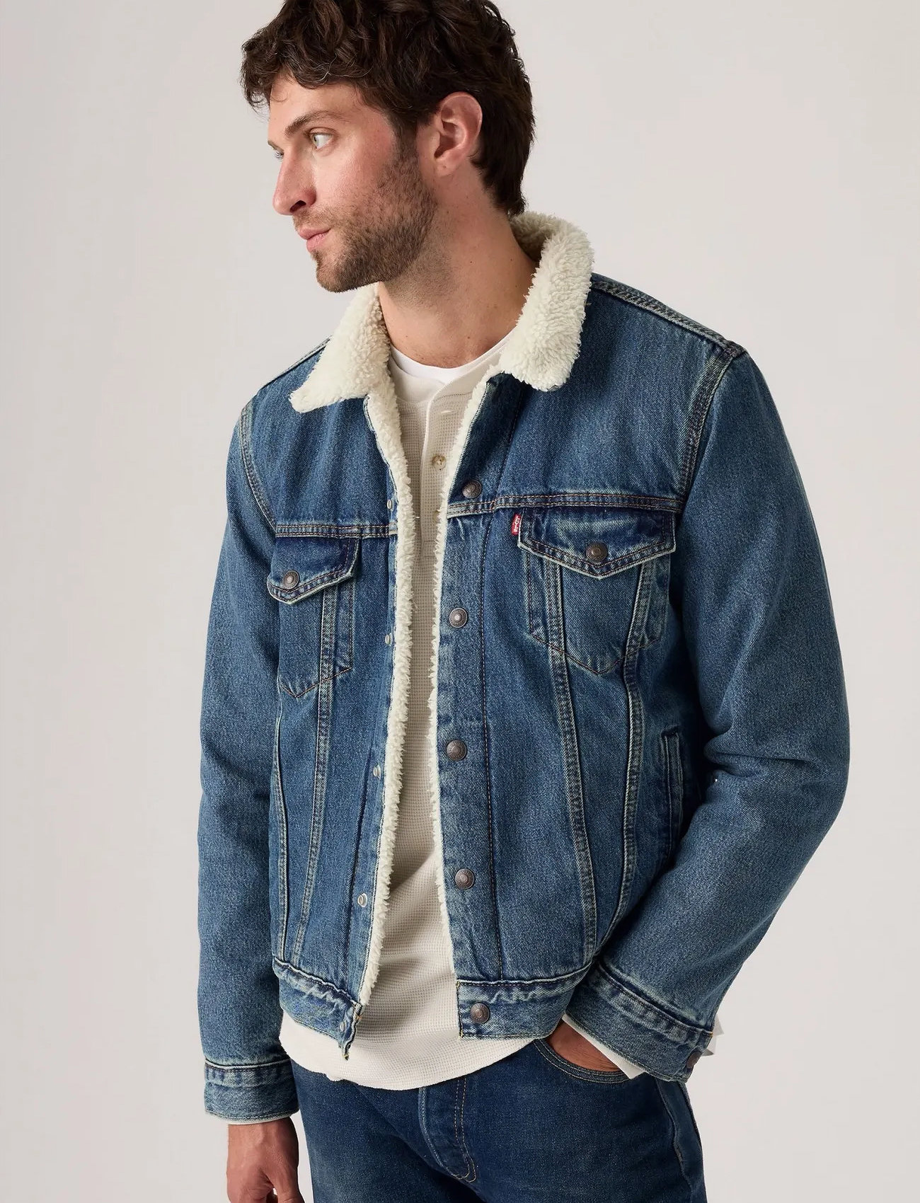 Levi's Type 3 Sherpa Trucker In The M, S, Blue, Denim > Lined Denim Jackets, Herre
