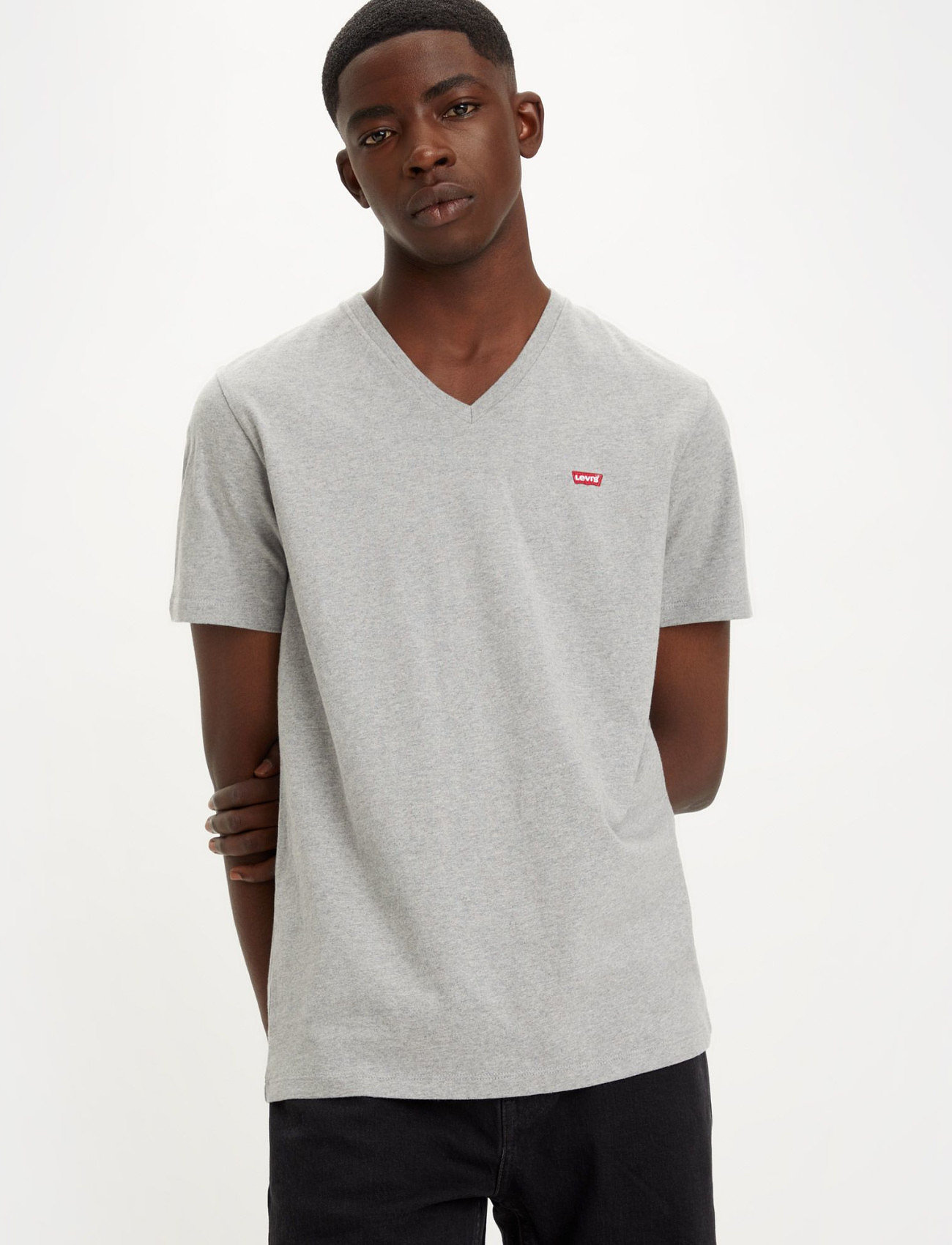 Levi's Original Hm Vneck Mid Tone Gre, S, Grey, T-Shirts > Kortærmede, Herre