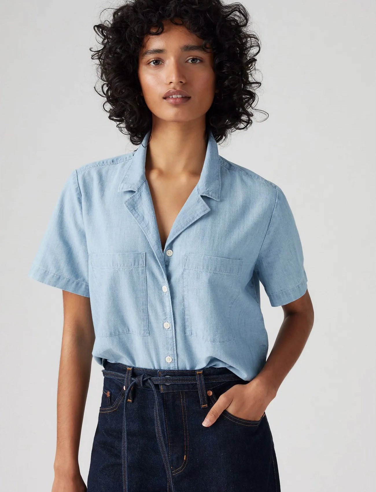 Levi's Sonny Camp Shirt Med Indigo - Flat Finish, XS, Blue, Skjorter > Kortærmede, Dame