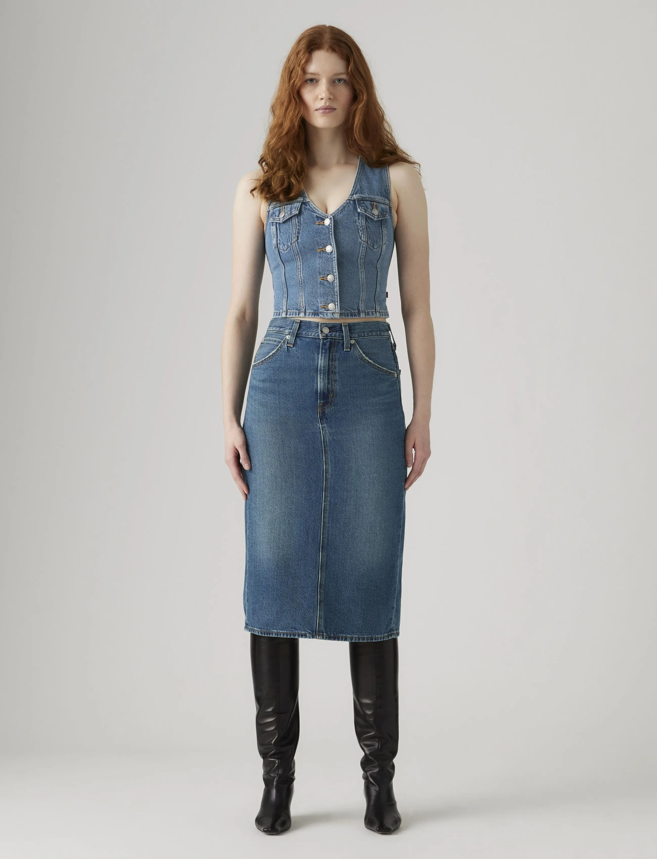 Levi's Hr Back Slit Skirt Review Time, 27, Blue, Nederdele > Knælange Og Midi Nederdele, Dame