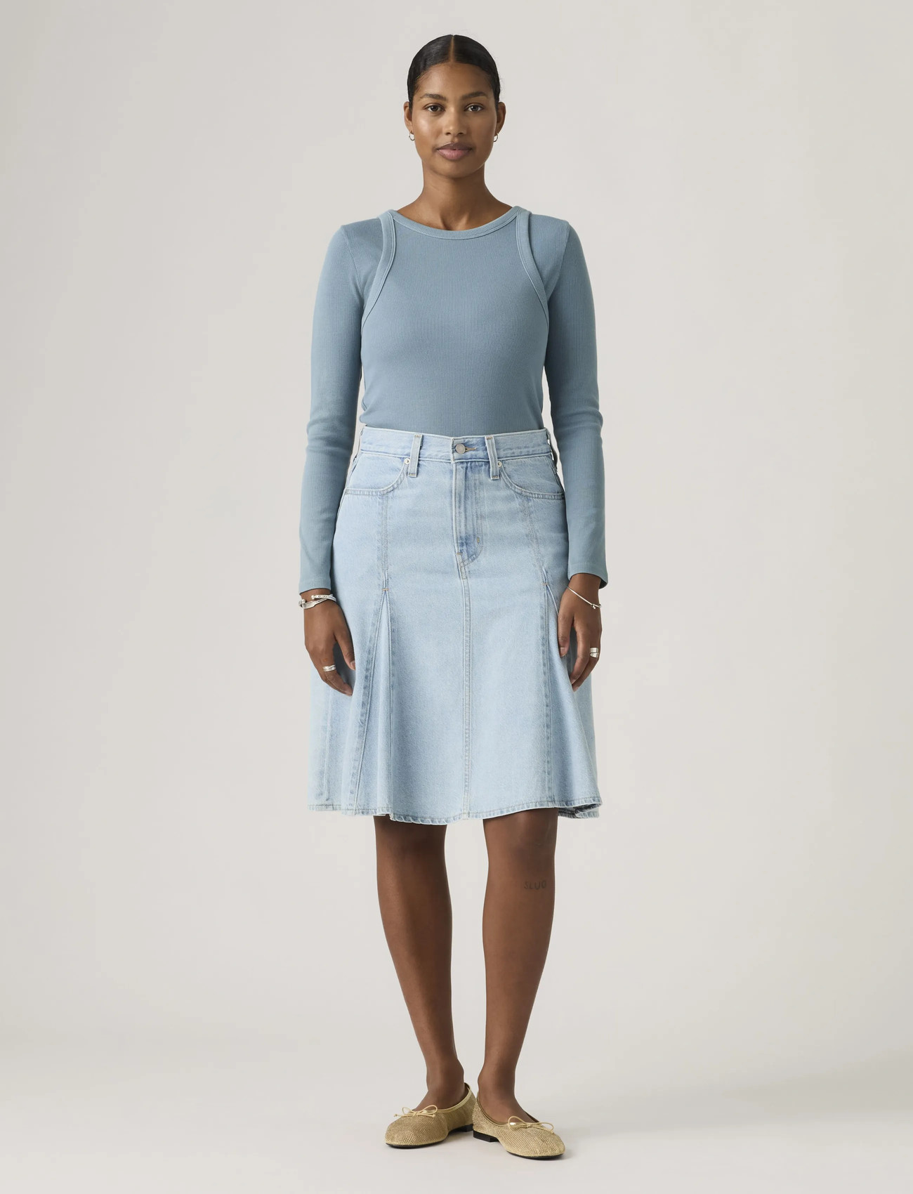 Levi's Godet Knee Length Skirt Of Cou, 28, Blue, Nederdele > Korte Nederdele, Dame