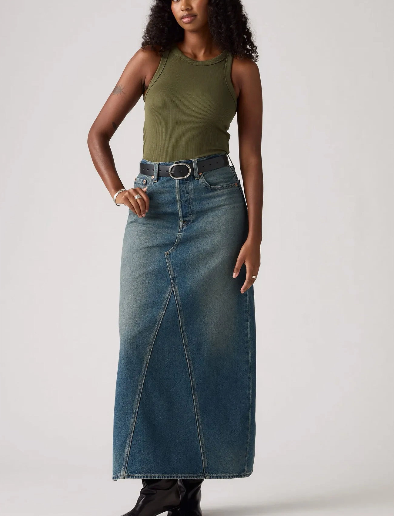 Levi's Iconic Long Skirt W/Slit Long, 25, Blue, Nederdele > Maxi Nederdele, Dame