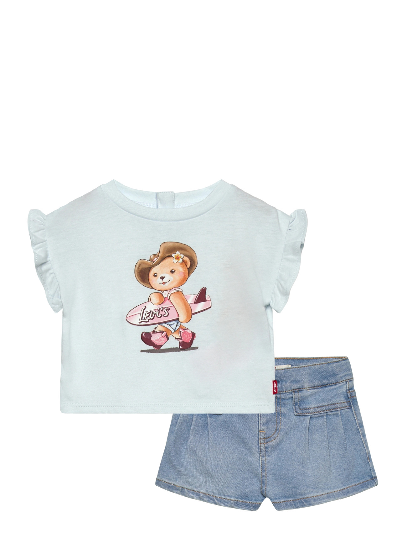 Levi's Levi's Cowboy Bear Tee And Pleated Shorts 2-Piece Set, 74, Blue, Sæt > Sæt Med Kortærmet T-Shirt, Børn