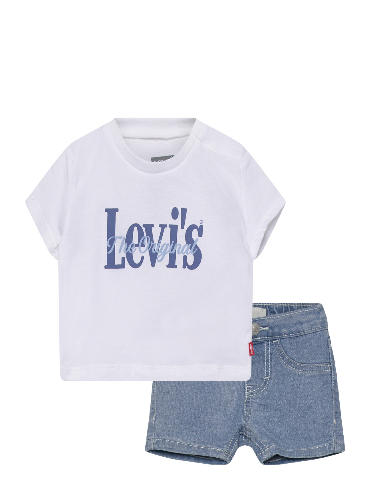 Levi's Levi's Logo Tee And Denim Shorts 2-Piece Set, 80, White, Sæt > Sæt Med Kortærmet T-Shirt, Børn