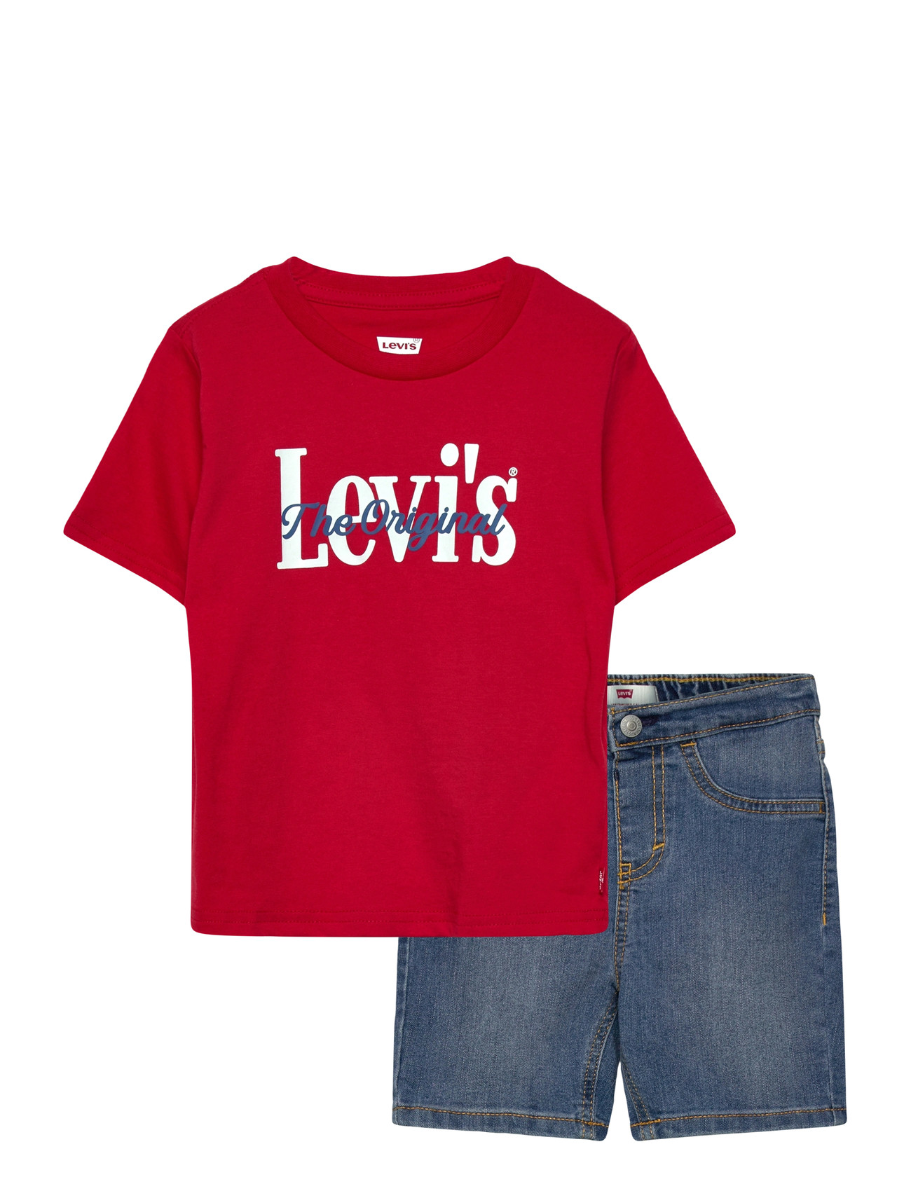 Levi's Levi's Logo Tee And Denim Shorts 2-Piece Set, 62, Red, Sæt > Sæt Med Kortærmet T-Shirt, Børn