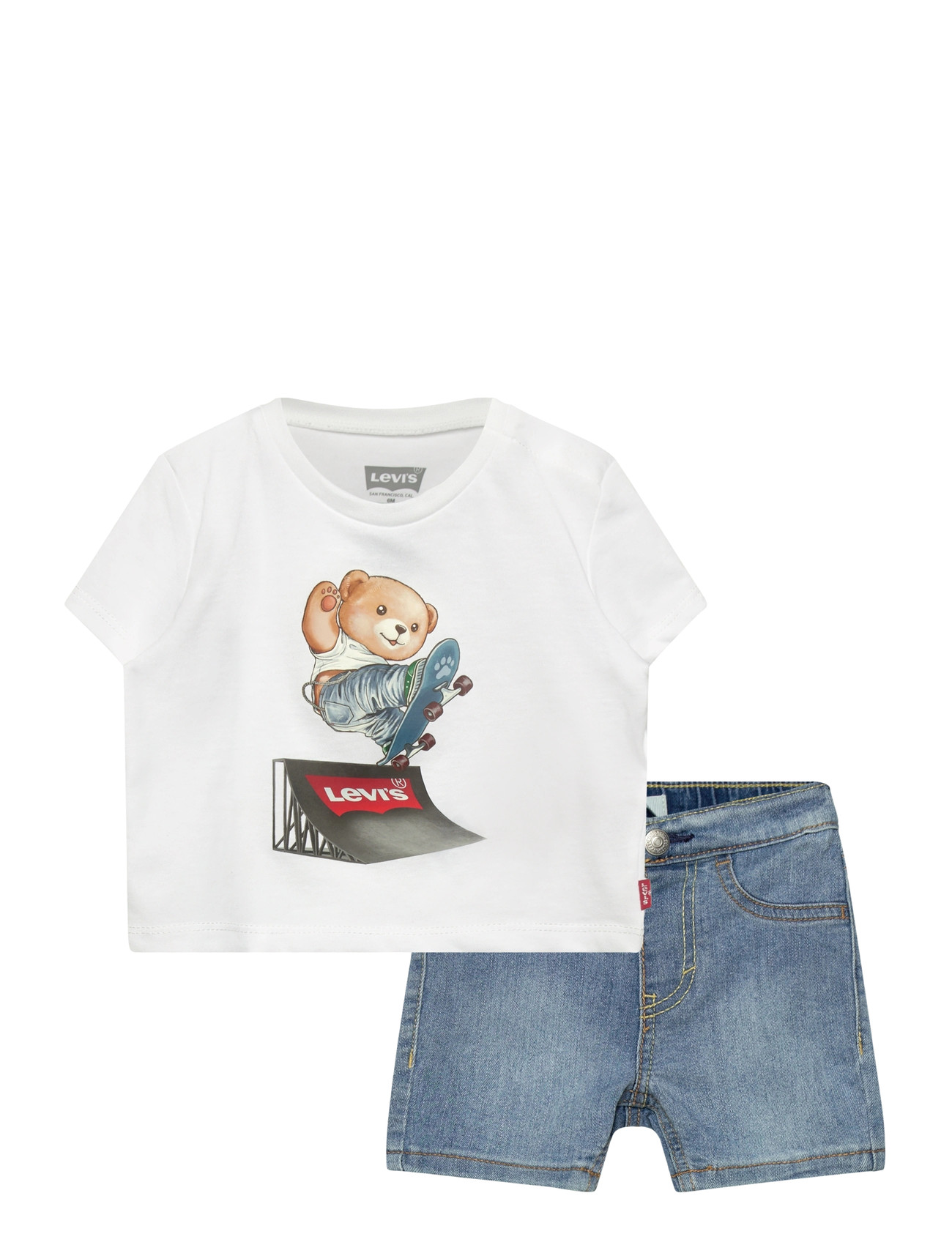 Levi's Levi's Skater Tee And Denim Shorts 2-Piece Set, 68, White, Sæt > Sæt Med Kortærmet T-Shirt, Børn