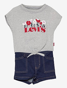 TIE FRONT TEE & DENIM SHORT SET - sets with long-sleeved t-shirt - gray heather