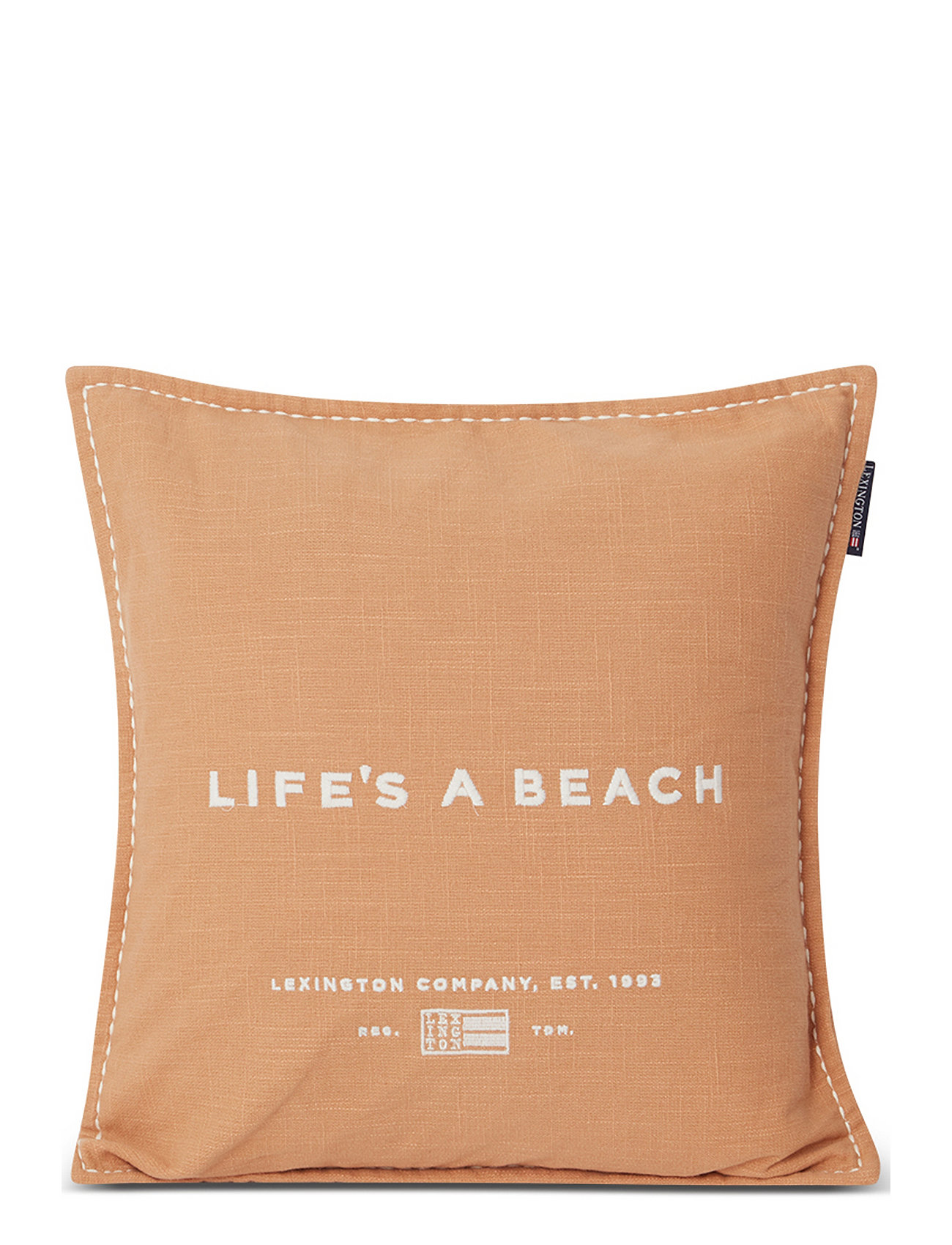 Life´s A Beach Embroidered Cotton Pillow Cover Home Textiles Cushions & Blankets Cushion Covers Orange Lexington Home