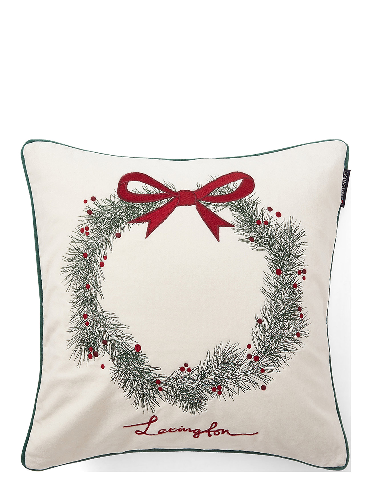 Lexington Home Pine Wreath Organic Cotton Velvet Pillow Cover Vit