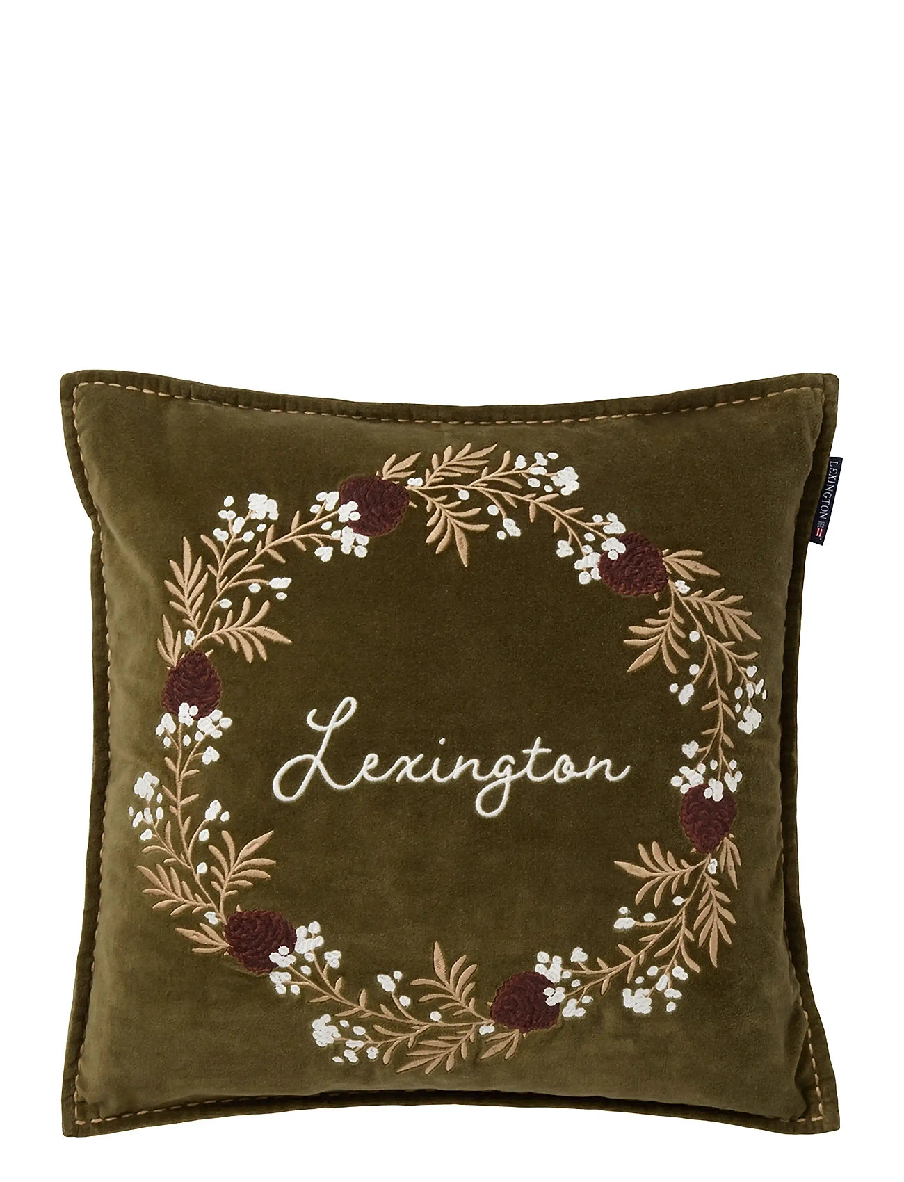 Lexington Home Wreath Organic Cotton Velvet Pillow Cover, 50X50, Khaki green, Cushions & Blankets - Cushions, Unisex