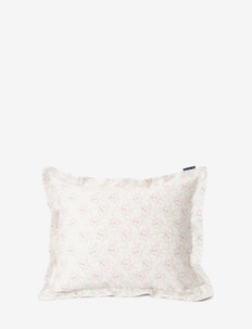 LtBeige/Pink Flower Print Cotton Sateen Pillowcase - poszewka - lt beige/pink