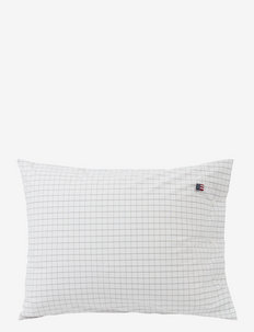 Checked Cotton Poplin Pillowcase - kopfkissenbezüge - white/dk. gray