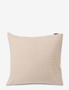 Beige/Dk Blue Striped Lyocell/Cotton Pillowcase - taies d'oreiller - lt beige/dk blue