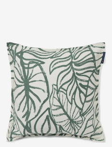 Leaves Printed Linen/Cotton Pillow Cover - poszewki na poduszki - white/green