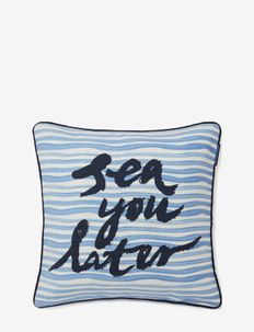Sea You Later Cotton Canvas Pillow Cover - kopfkissenbezüge - white/blue
