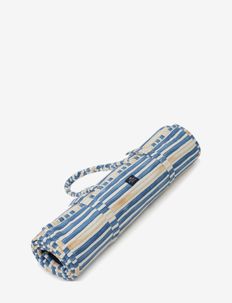 Blue/Oat Striped Cotton Canvas Beach Mat - sun mattress - blue/white/oat