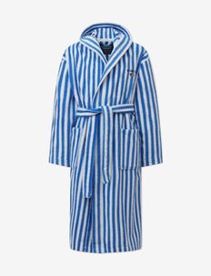 Striped Cotton-Mix Hoodie Robe - badtextiel - blue/white