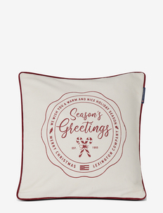 Seasons Greatings Recycled Cotton Pillow Cover - dekoratīvās spilvendrānas - off white/red