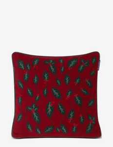Holly Embroidered Wool Mix Pillow Cover - spilvendrānas - red/green