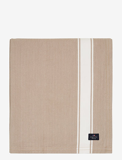 Icons Cotton Herringbone Striped Tablecloth - duker & løpere - beige/white